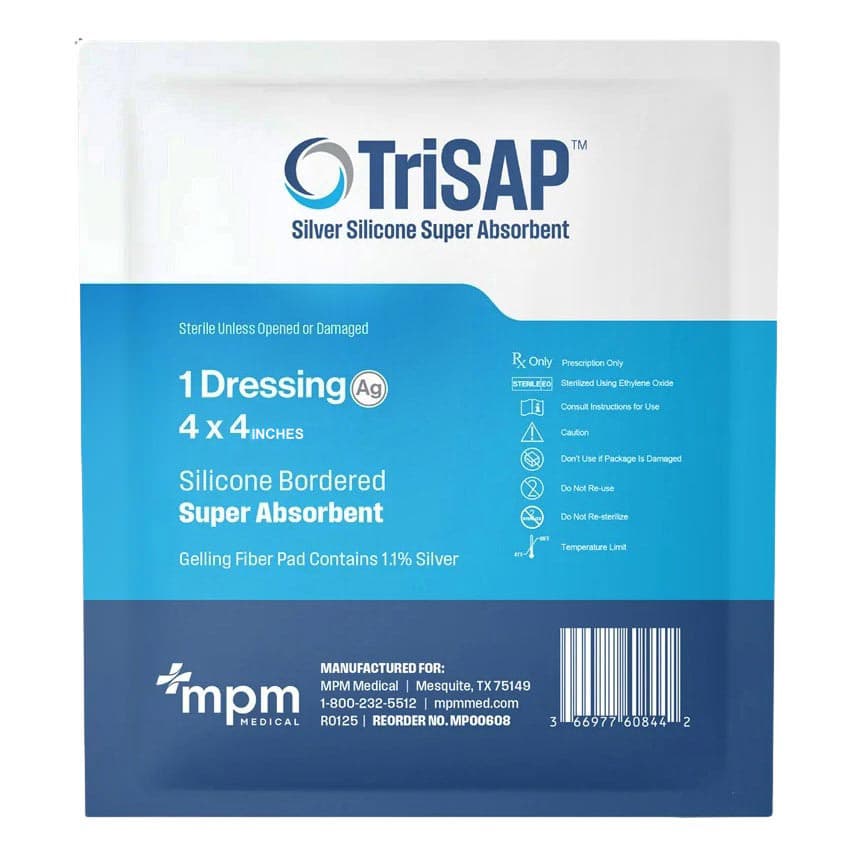 TriSap Ag Super Absorbent Silicone Border Dressing, 4 x 4 Inch - Each - Image 1