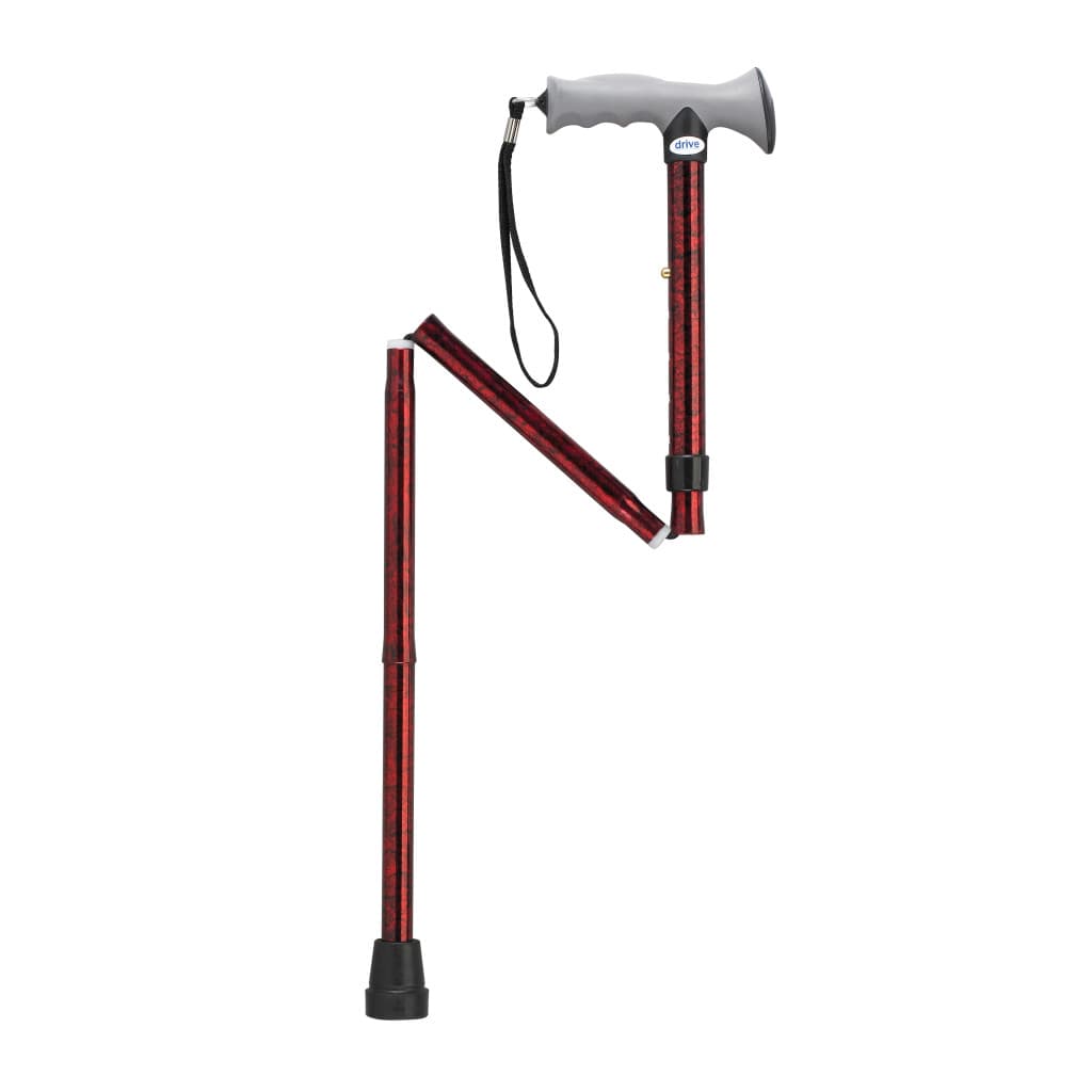 Drive Medical Aluminum Folding Cane with Gel Grip and Red Crackle - Each - Image 1