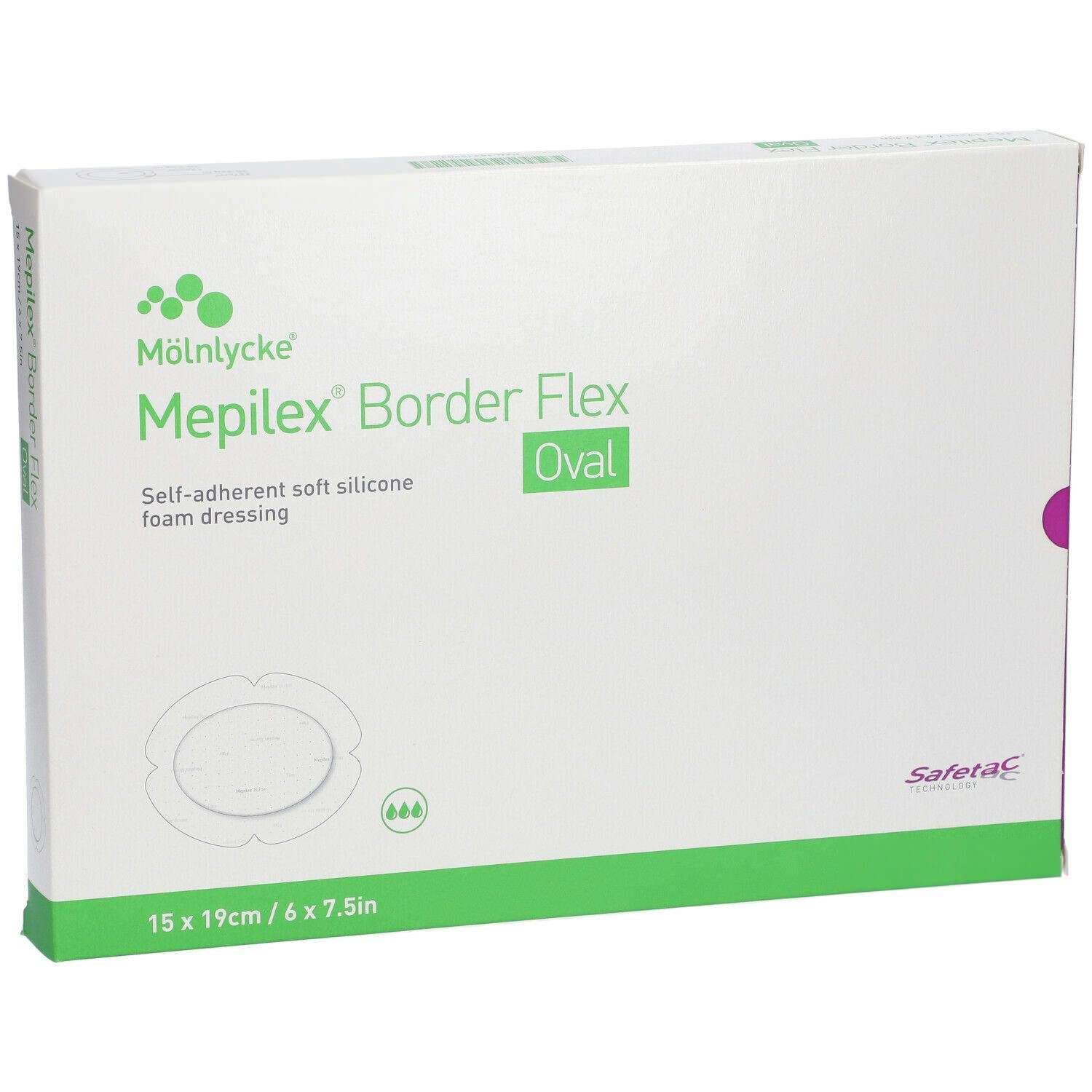 Mepilex Border Flex oval Foam Dressing, 6 x 7.5 Inch - Box of 5 - Image 1