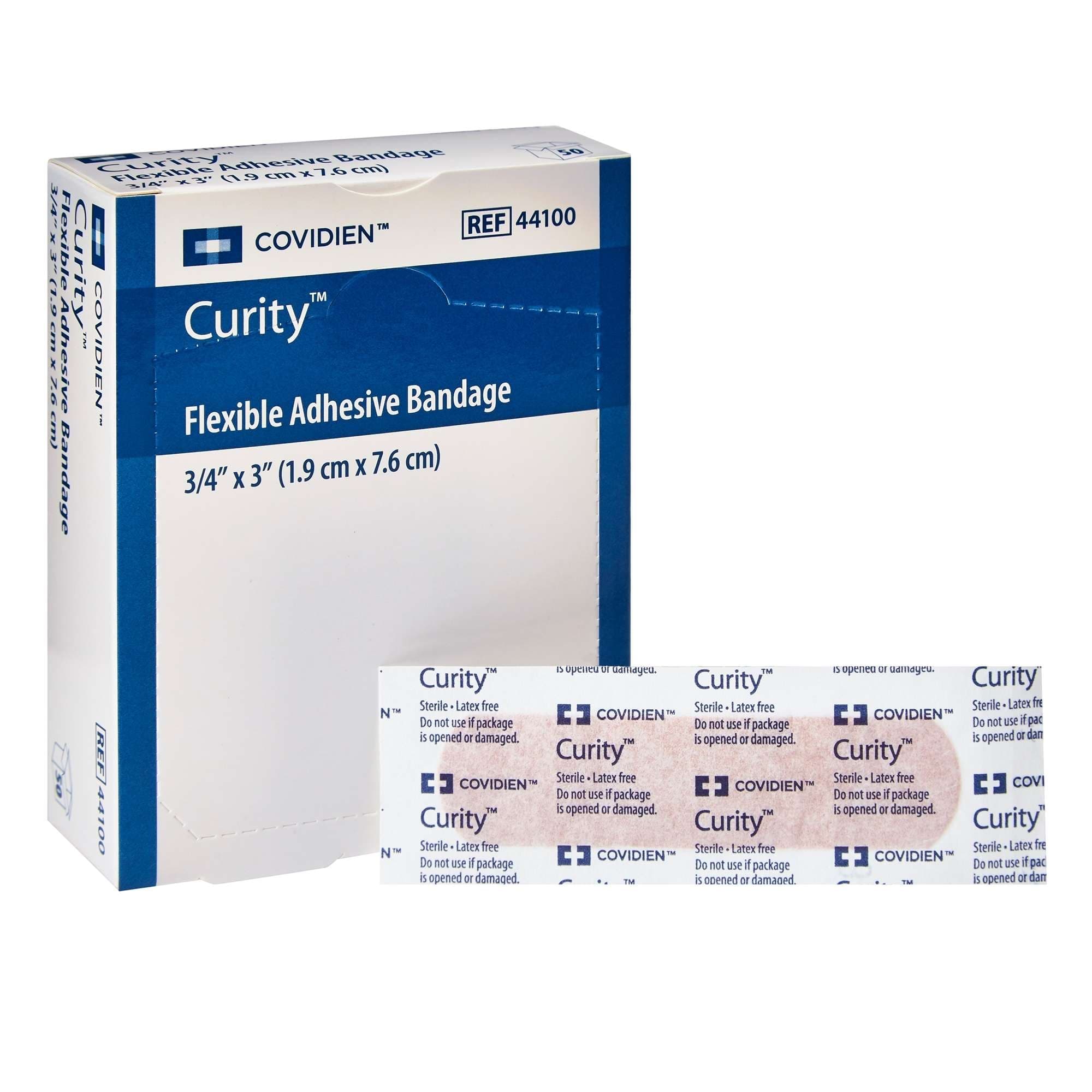 Curity Flexible Adhesive Bandages, 0.75 x 3 Inch - Box of 50 - Image 1