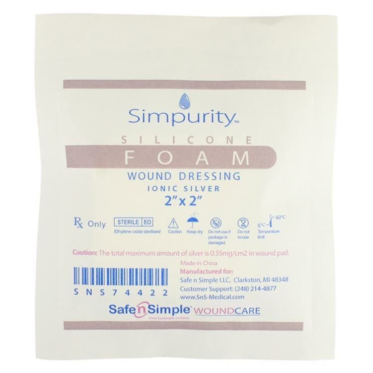 Simpurity Silver Silicone Foam Dressing, 2 x 2 Inch - Each - Image 1