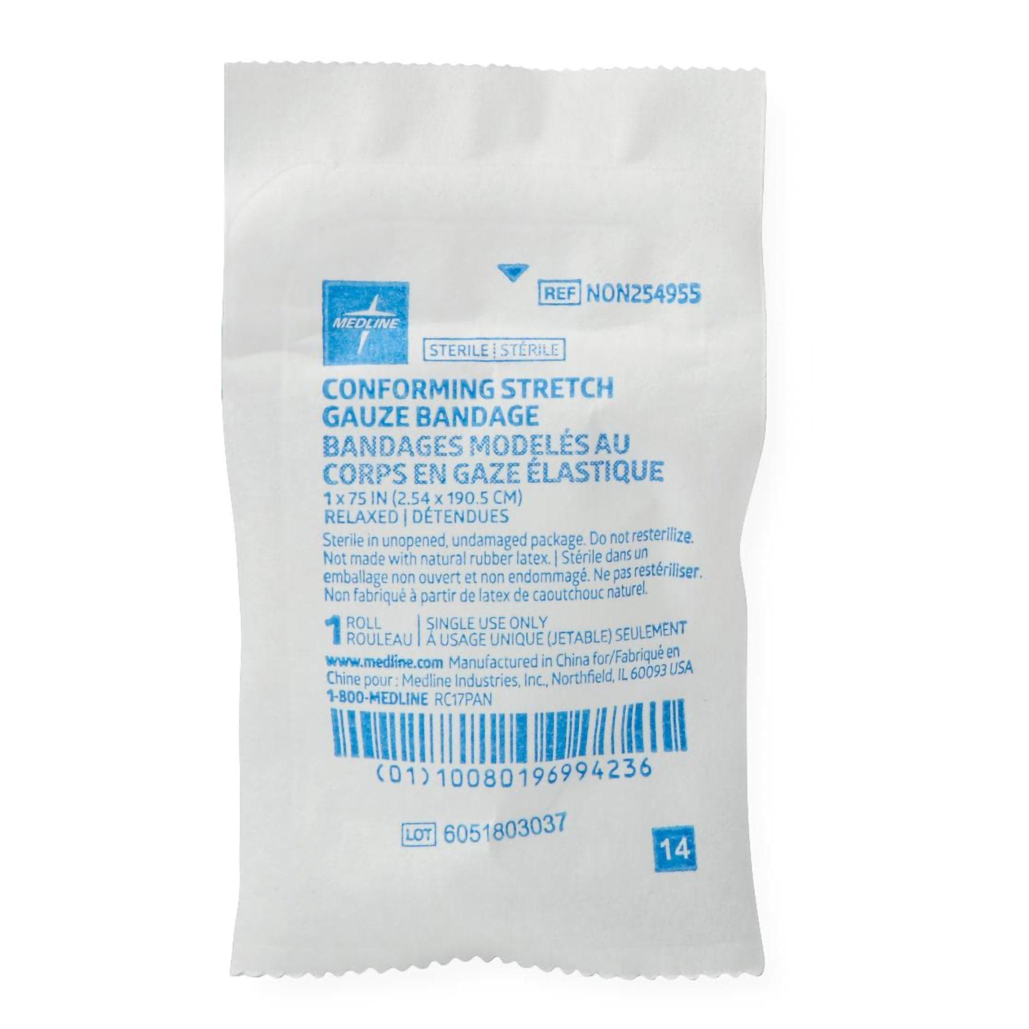 Medline Sterile Conforming Stretch Gauze Bandage, 1 x 75 Inch - Image 1