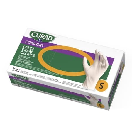 Medline Curad Powder Free Textured Latex Exam Gloves, Beige, Small - Box of 100 - Image 1