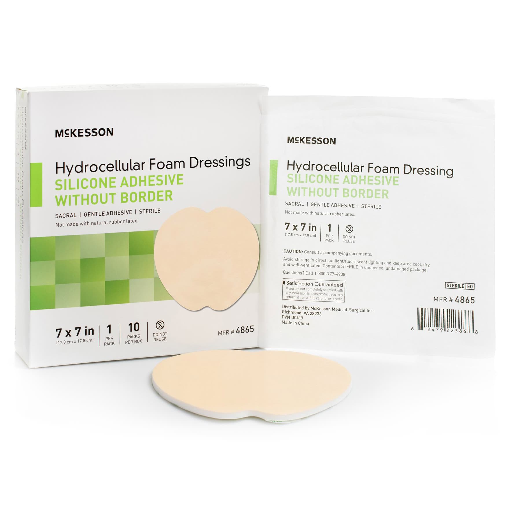 McKesson Sacral Hydrocellular Silicone Gel Adhesive Foam Dressings without Border, 7" x 7" - Box of 10 - Image 1