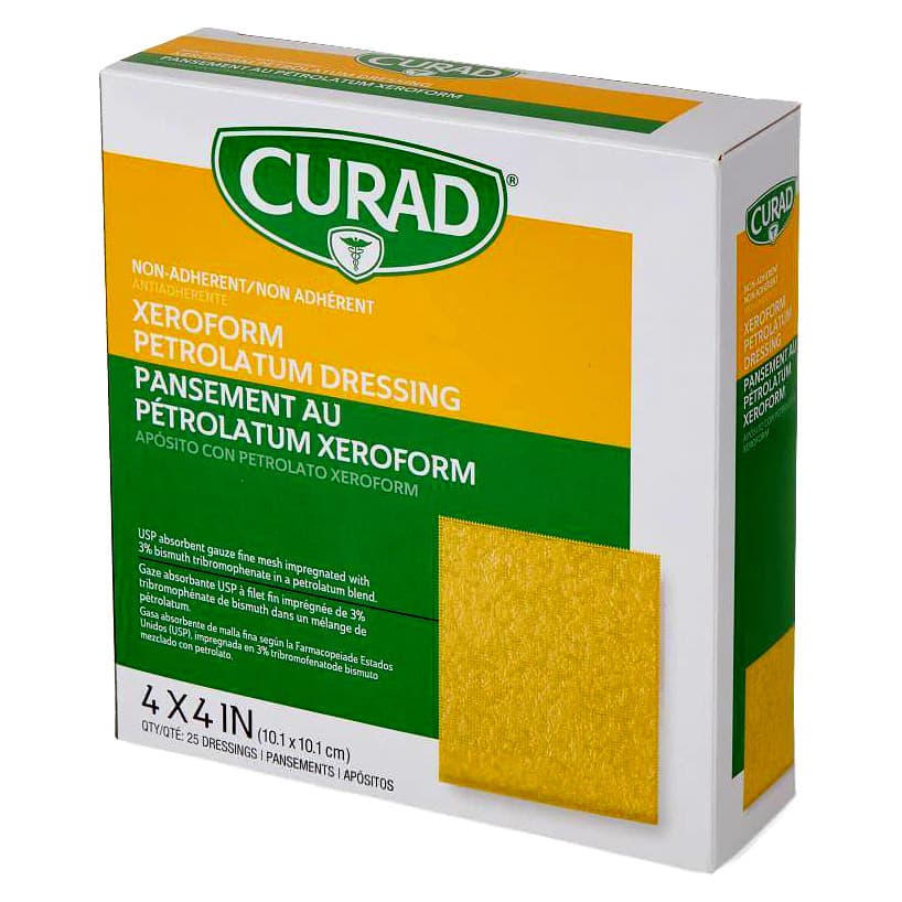 Curad Non Adherent Xeroform Petrolatum Gauze Dressing, 4 x 4 Inch - Box of 25 - Image 1