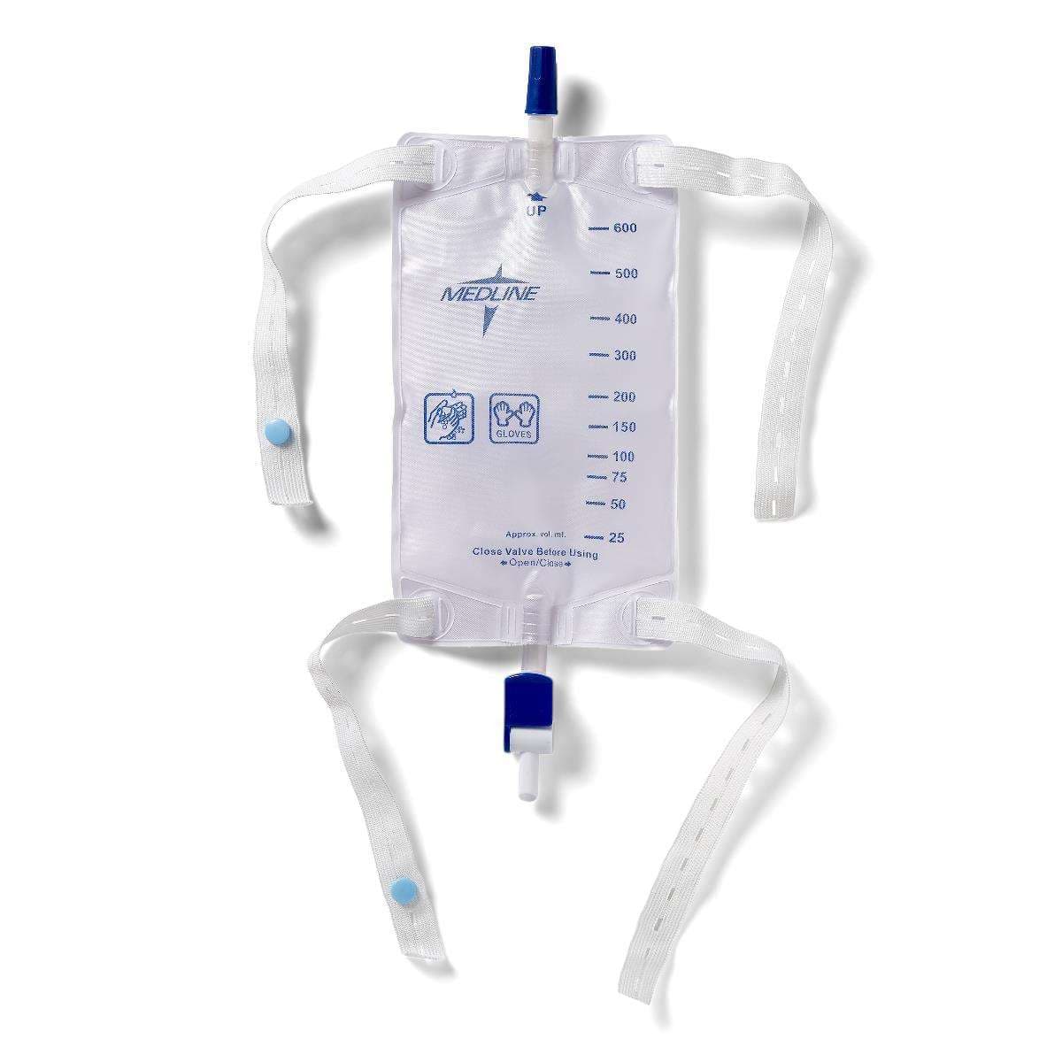 Medline Urinary Leg Bags with Elastic Straps, Flip-Drain Spout, Size M, 20 oz - Case of 48 - Image 1