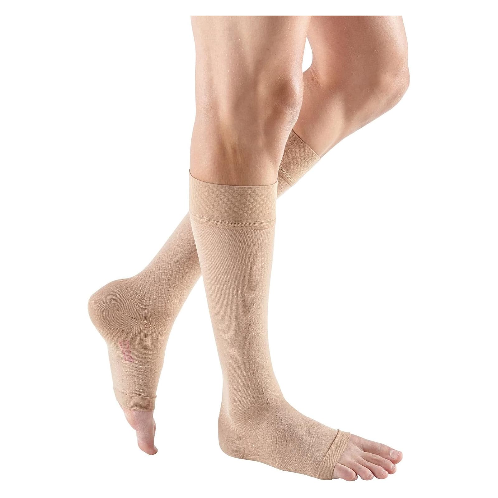 Mediven Forte X-Wide with Silicone Topband Open Toe Compression Stocking, 30-40mmHg, Size III, Caramel - Pair - Image 1