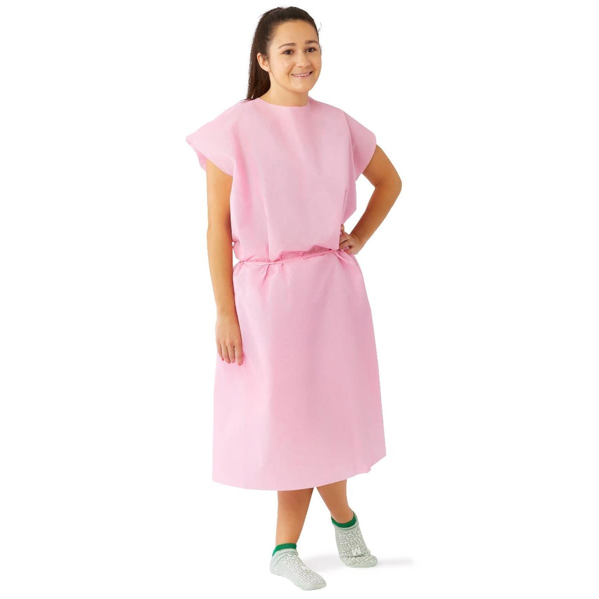 Medline Sleeveless Tape Tab Neck and Waist Tie Multilayer Patient Gown, Blue - Image 2