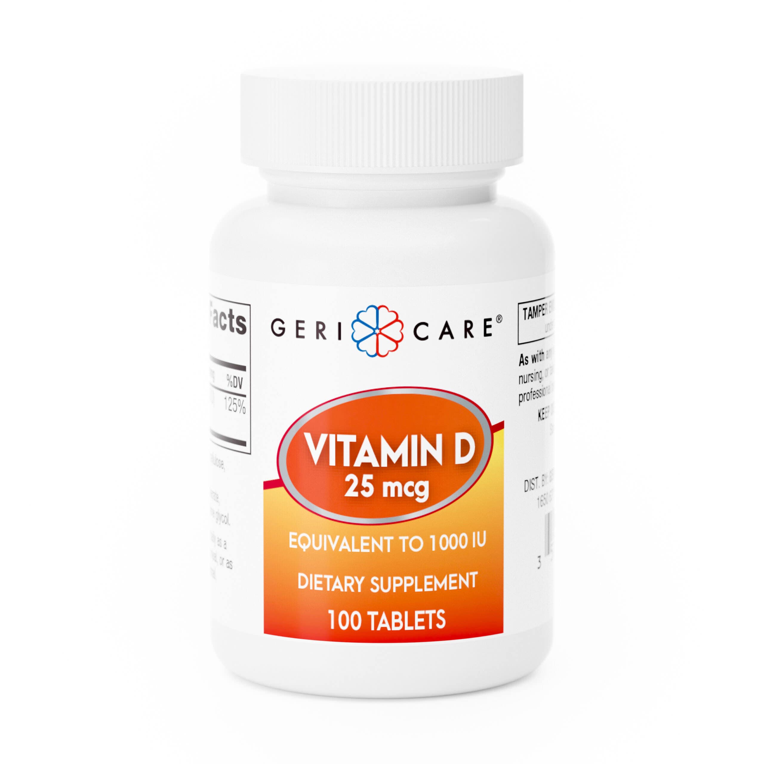 Geri-Care Vitamin D3 Dietary Supplement Tablets, 25 mcg - Bottle of 100 - Image 1