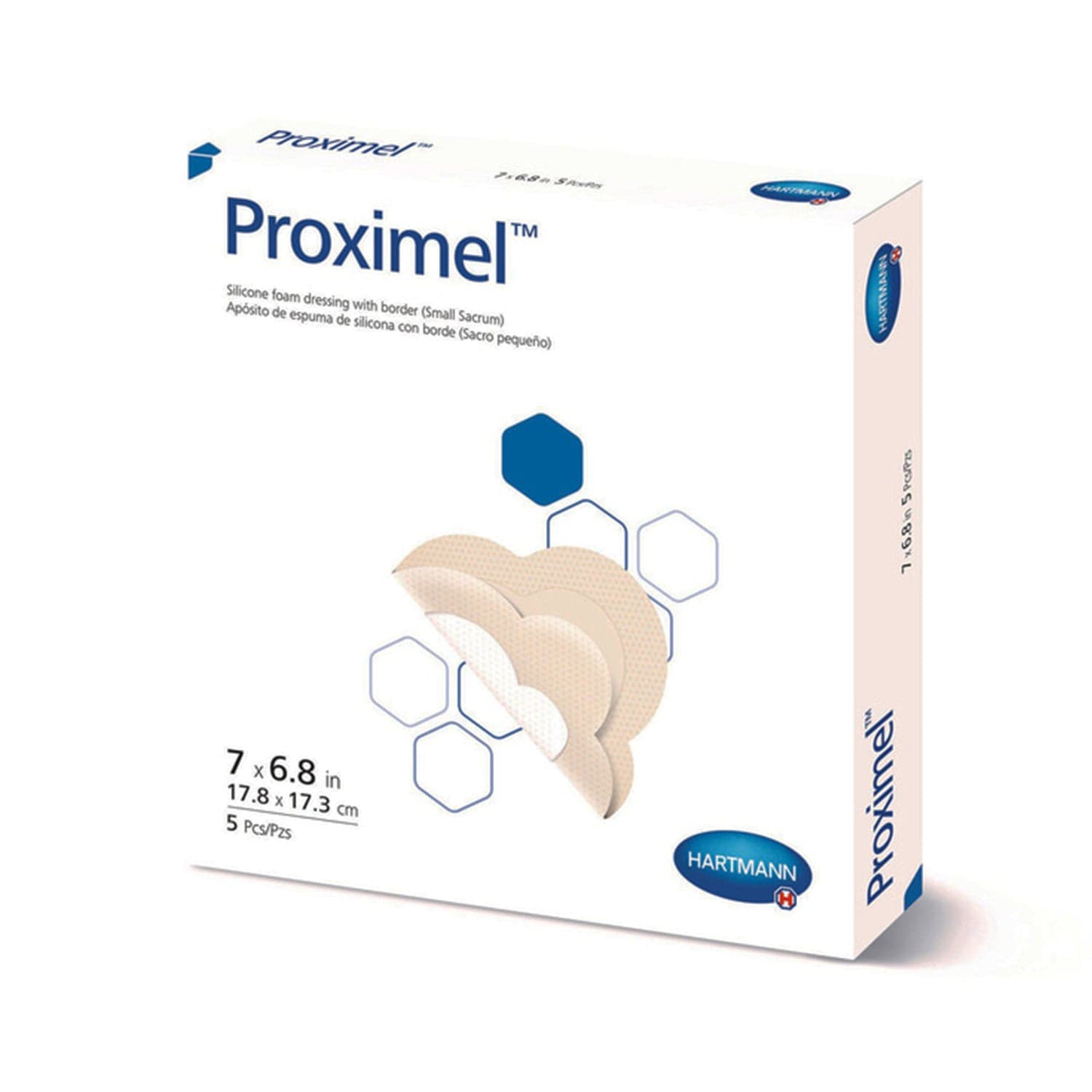 Proximel Small Sacrum Silicone Foam Dressing, 6-4/5 x 7 Inch - Case of 50 - Image 1