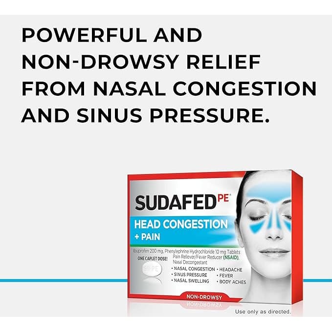 Sudafed PE Sinus Head Congestion + Pain Non-Drowsy Caplets - Pack of 20 - Image 2