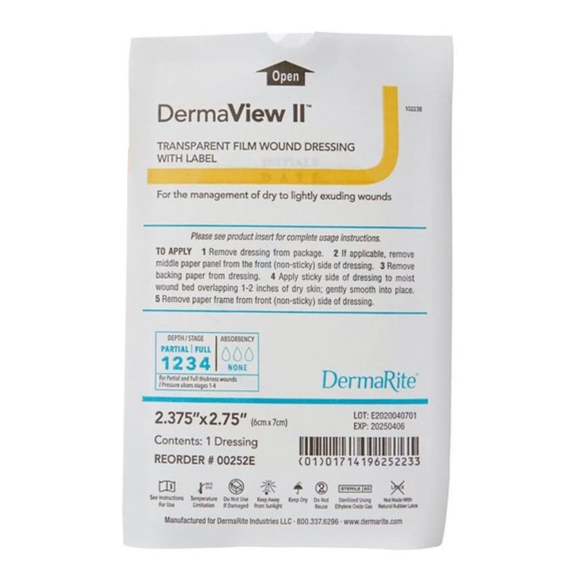 DermaView II Transparent Adhesive Film Wound Dressing With Label, 2.375 x 2.75 Inch - Each - Image 1