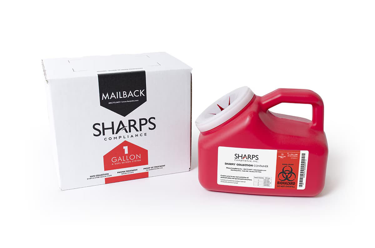 Pro-Tec 1 Gallon Mailback Sharps Container, Vertical Entry - Image 1