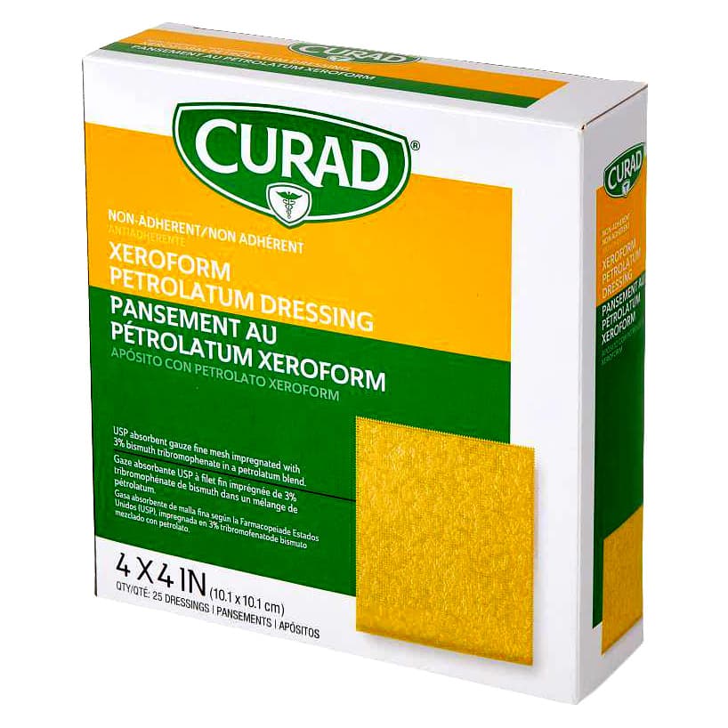Curad Non Adherent Xeroform Petrolatum Gauze Dressing, 4 x 4 Inch - Case of 150 - Image 1