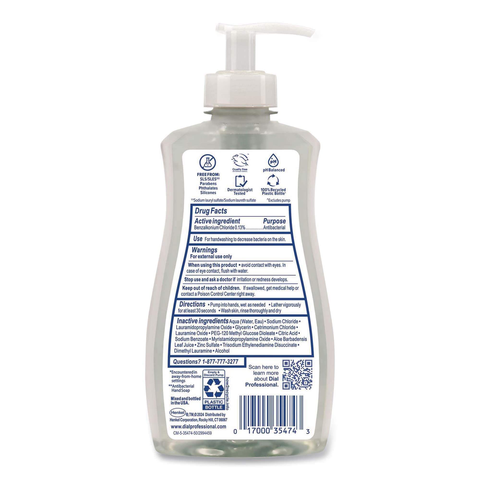 Dial Professional Antibacterial & Sensitive Aloe Hand Soap, Unscented, Pump Bottle, 11 oz - Carton of 12 - Image 2