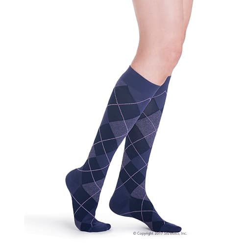Sigvaris Women's Style Microfiber Patterns Calf High Compression Socks, 20-30mmHg , Large-Short, Purple Argyle - Pair - Image 1