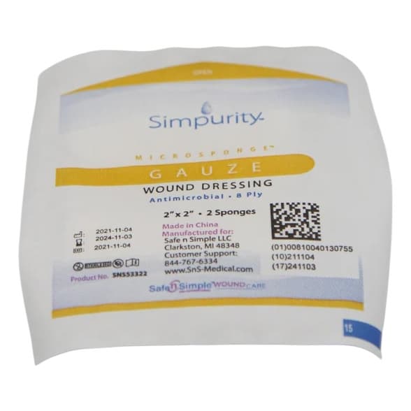 Simpurity Antimicrobial Gauze Sponge, 2 x 2 Inch - Each - Image 1
