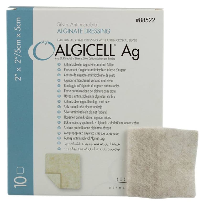 Algicell Ag Silver Calcium Alginate Wound Dressing, 2 x 2 Inch - Case of 100 - Image 1