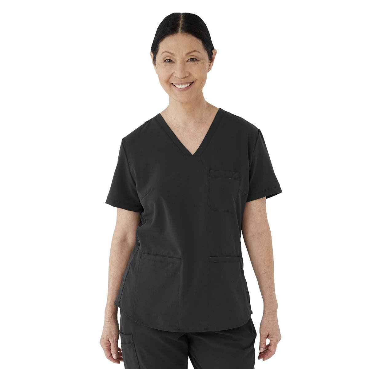 Medline Lexington AVE Women's V-Neck Scrub Tops with 3 Pockets, Black, Medium - Image 1