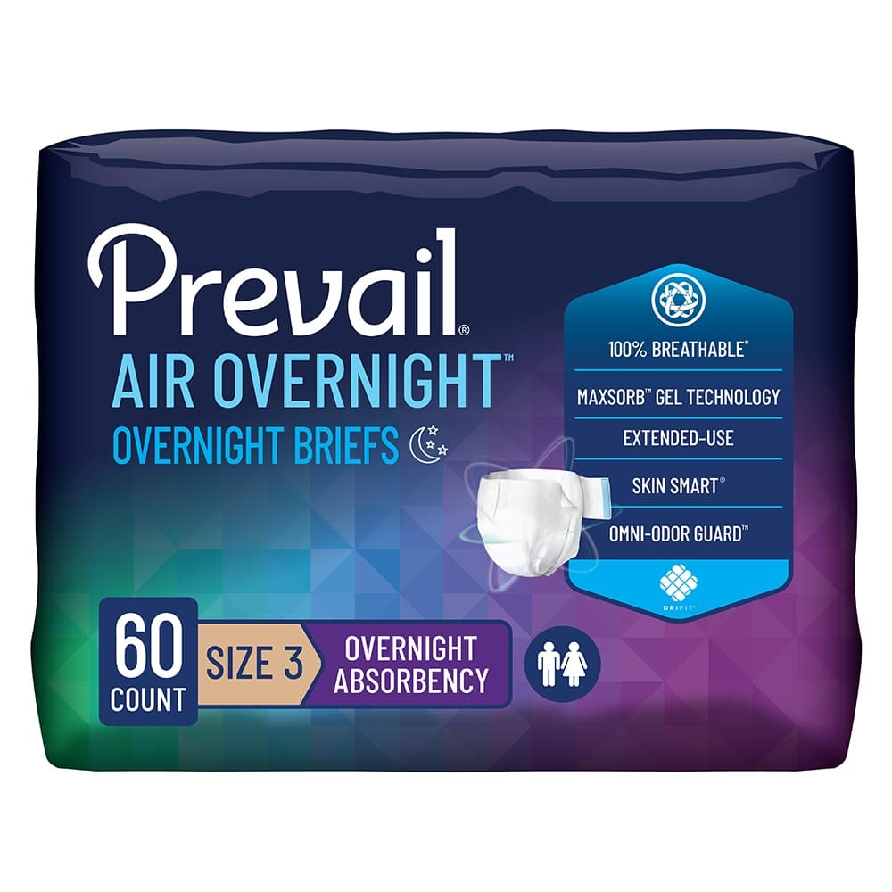Prevail Air Overnight Adult Incontinence Briefs, Size 3 - Case of 60 - Image 1