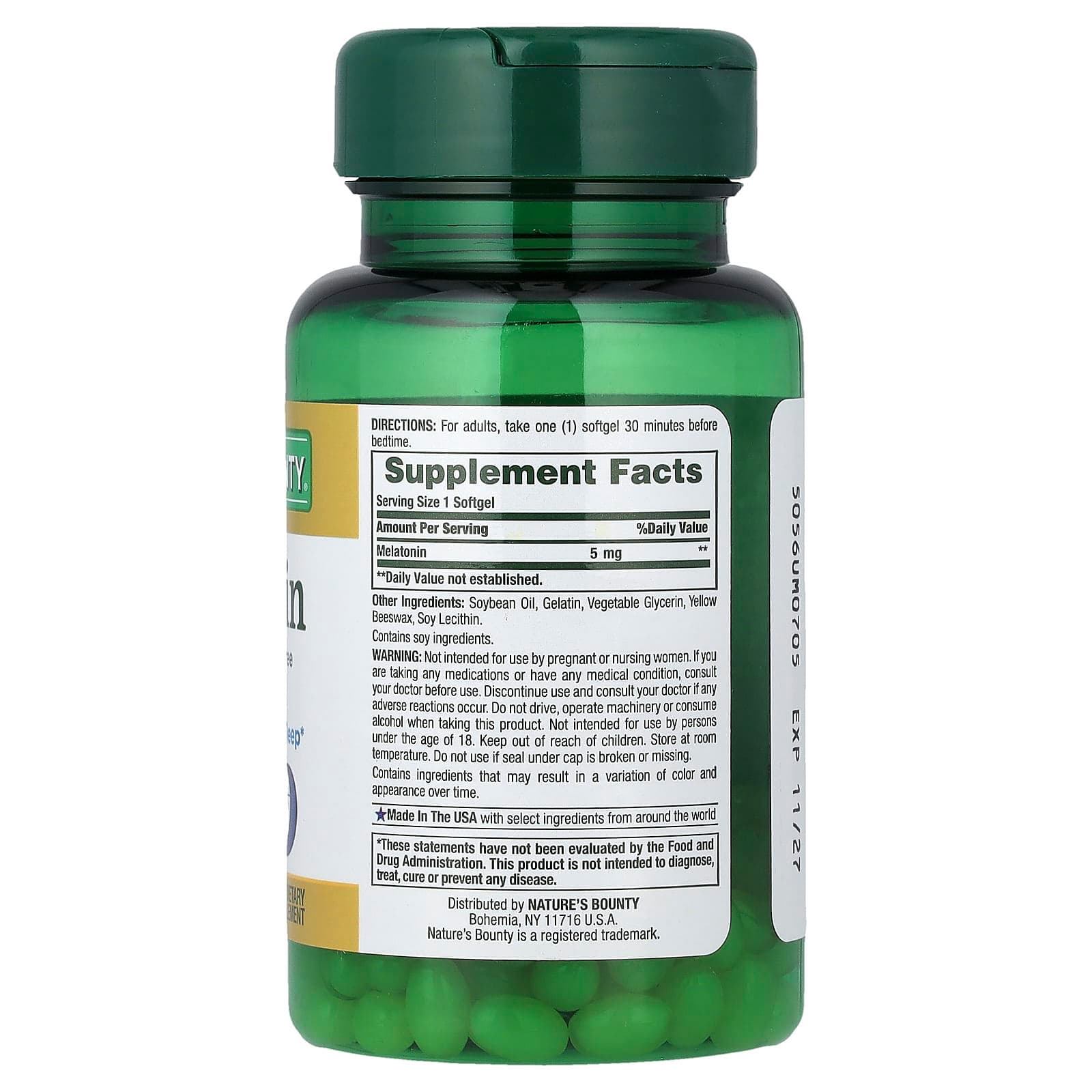 Nature's Bounty Melatonin Softgels, 5mg - Bottle of 90 - Image 2