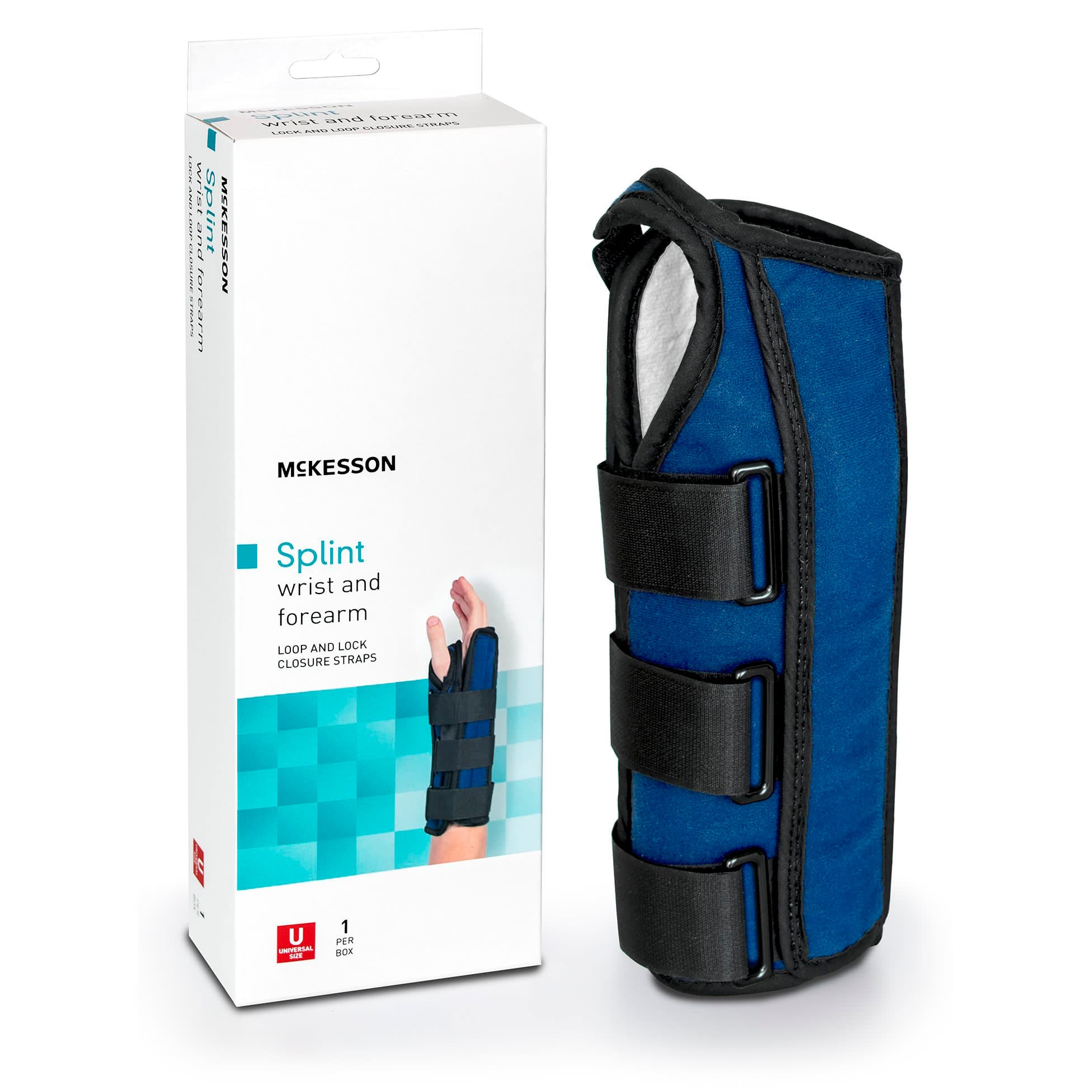 McKesson Universal Wrist and Forearm Splint Black-Blue One Size Fits Most, Left Hand - Each - Image 1