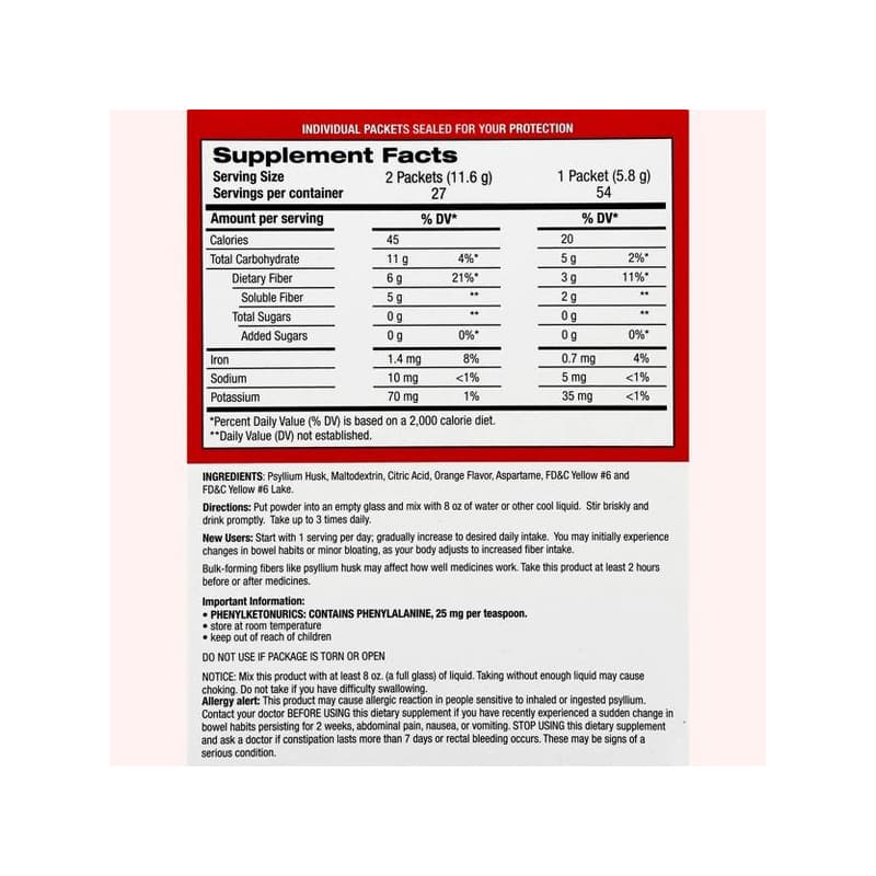 Leader Sugar-Free Daily Fiber, Orange Smooth Flavor Powder, Single Dose Packs - Box of 54 - Image 2