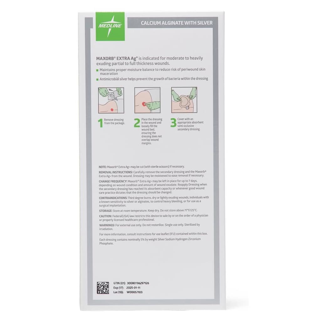 Maxorb Extra Ag+ CMC/Alginate Wound Dressing, 1 x 12 Inch - Case of 20 - Image 3