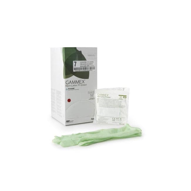 GAMMEX Non-Latex PI Green Surgical Glove Light Green Beaded Cuff Standard, Size 7 - Case of 200 - Image 1