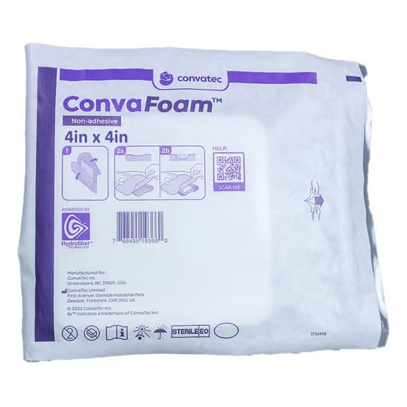 ConvaFoam Non-Adhesive Hydrofiber Foam Dressing, 4" x 4" - Image 1