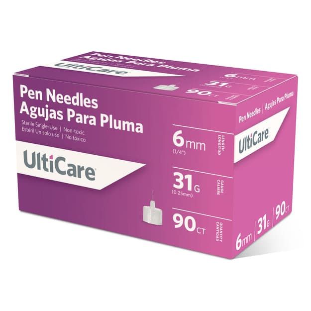 Ultimed UltiCare Pen Needle, 31 Gauge x 6 mm - Box of 90 - Image 1