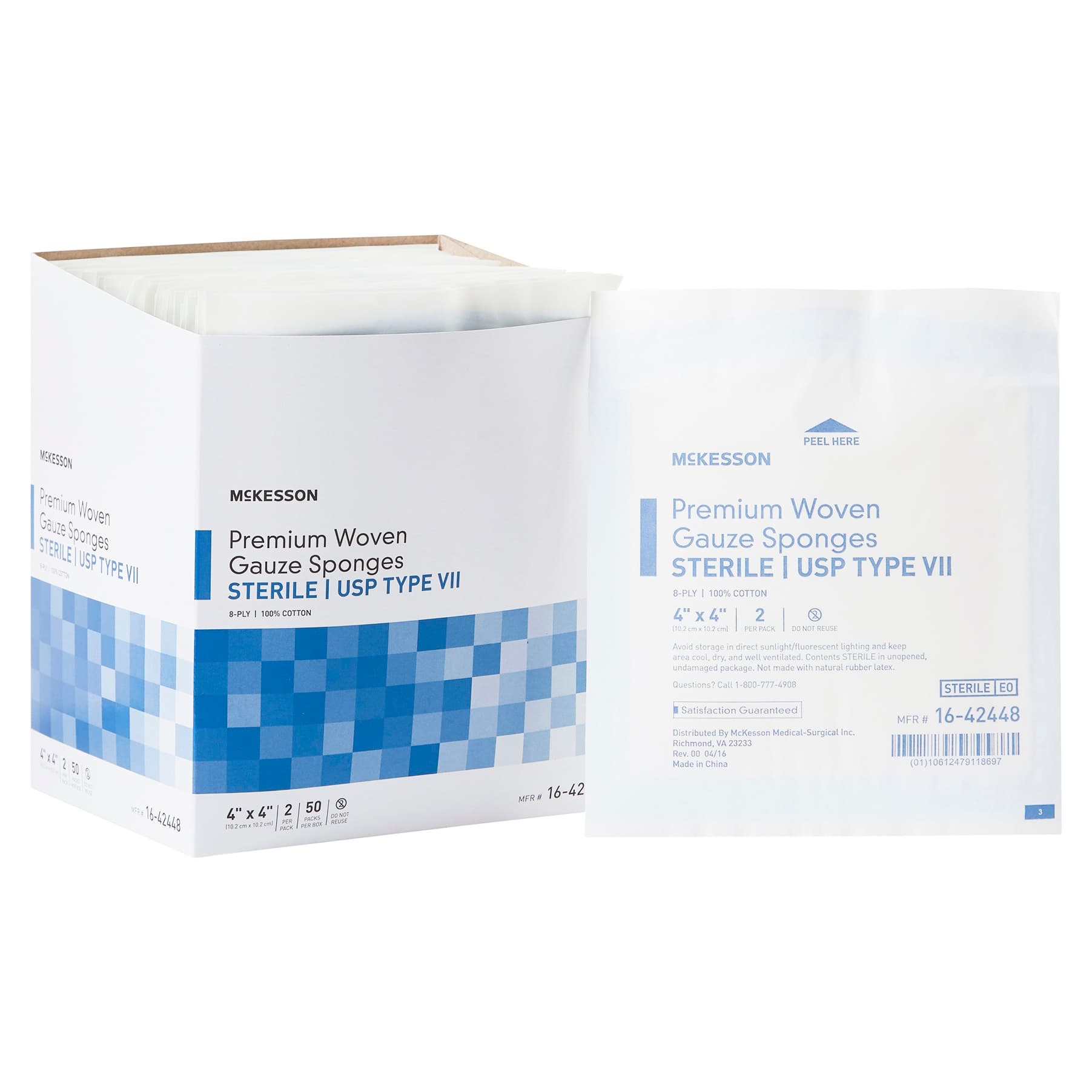 McKesson USP Type VII Gauze Sponge, 8-Ply, 4 x 4 Inch - Box of 50 - Image 1
