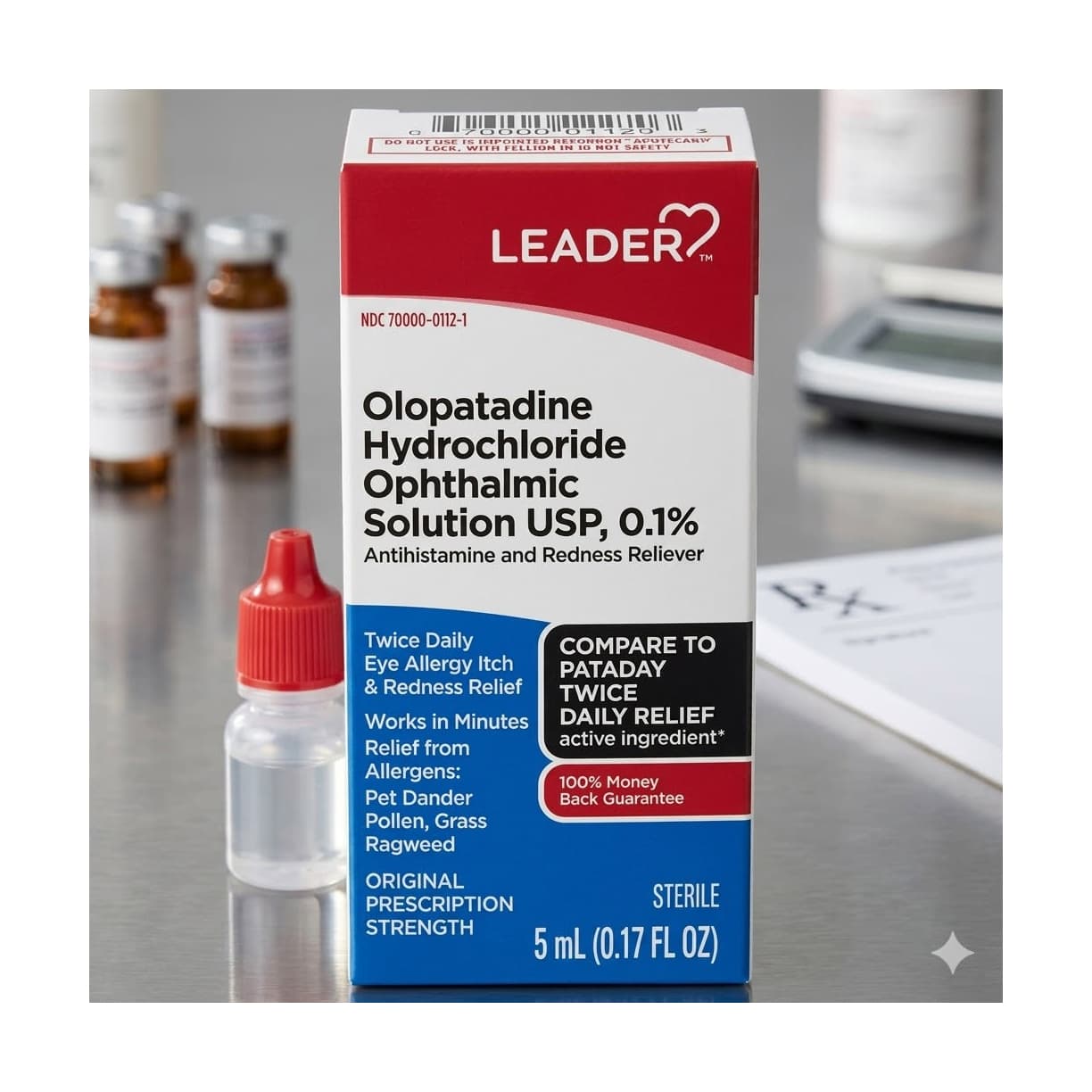 Leader Twice Daily Olopatadine HCl Ophthalmic Solution, 0.1% Drops, 5 ml - Each - Image 1