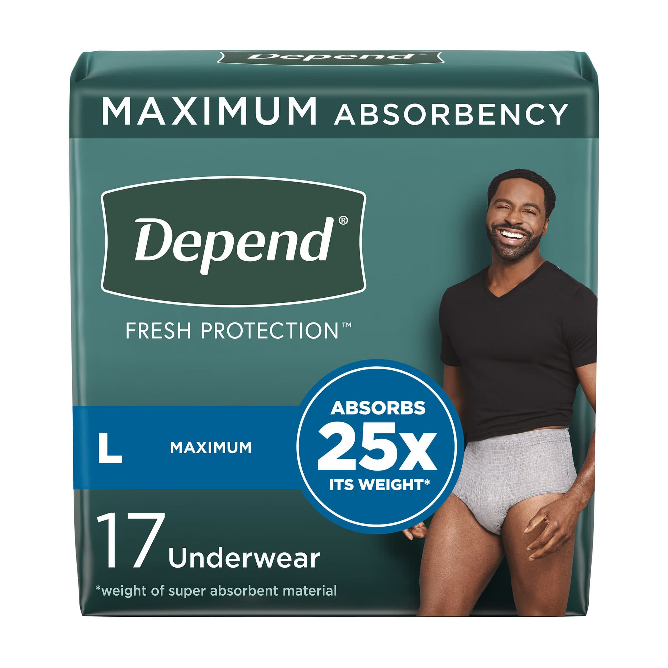 Depend Fresh Protection Underwear for Men, Large - Bag of 17 - Image 1
