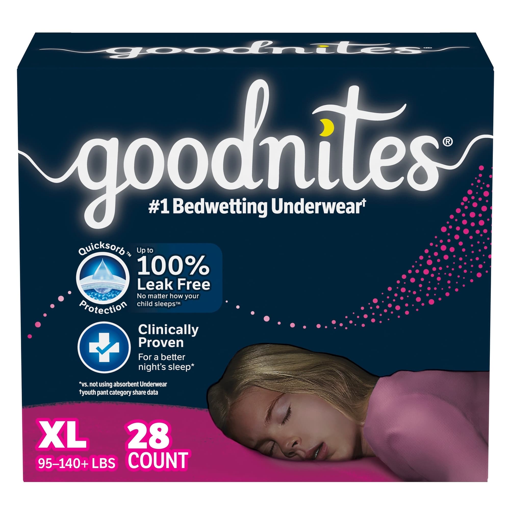 Goodnites Nighttime Bedwetting Underwear, Girls - Box of 28 - Image 1