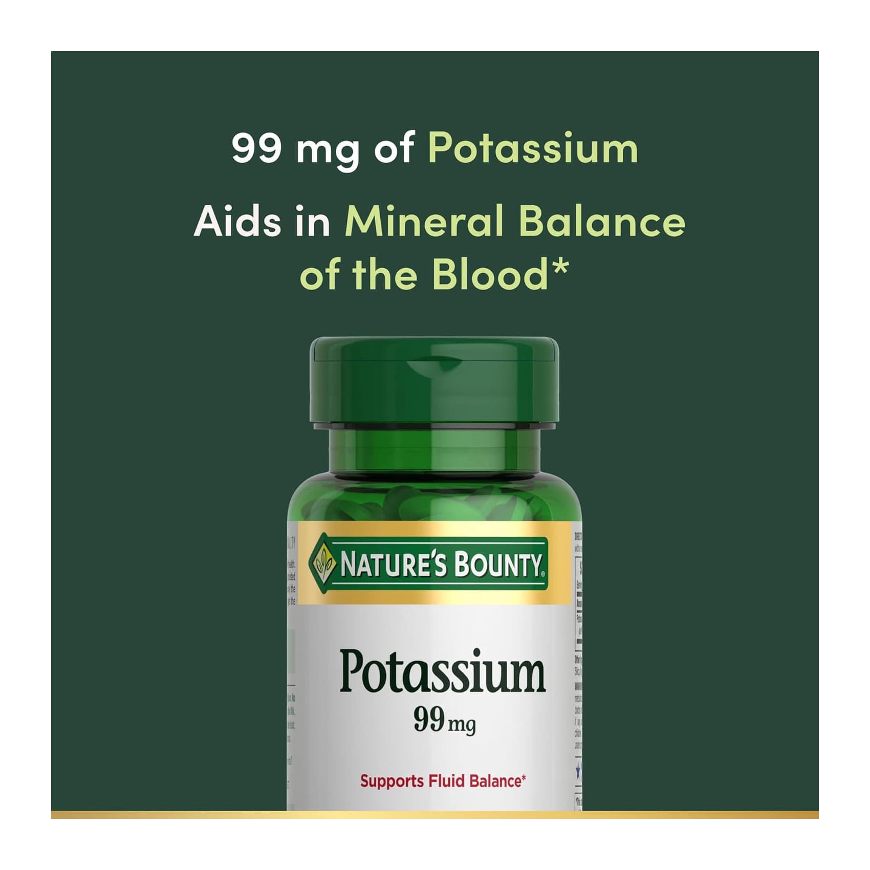 Nature's Bounty Potassium Caplets, 99 mg - Bottle of 100 - Image 2
