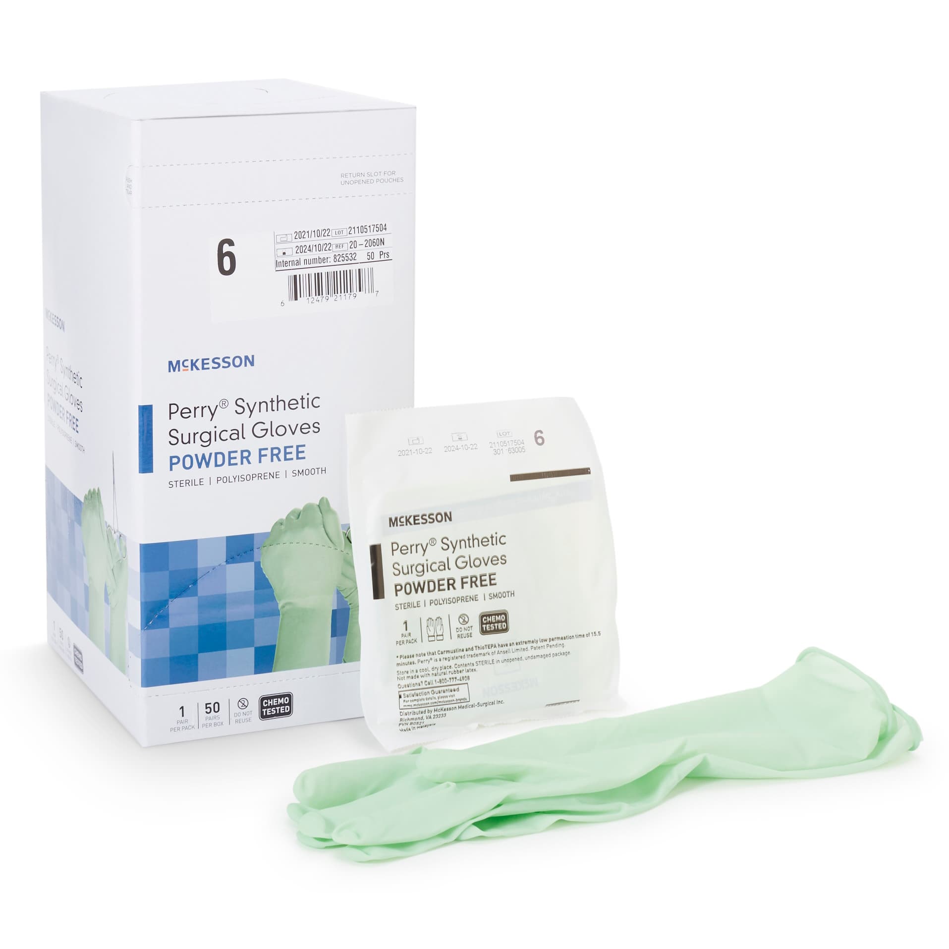 McKesson Perry Performance Plus Surgical Glove Green Beaded Cuff Standard, 12.1 Inch, Size 6 - Case of 400 - Image 1