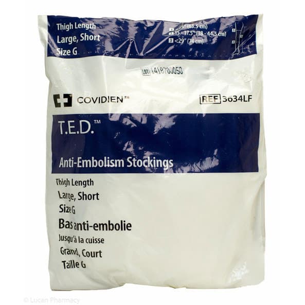 T.E.D Thigh-High Anti-Embolism Stockings for acute care, White, Large-Short - Pair - Image 1