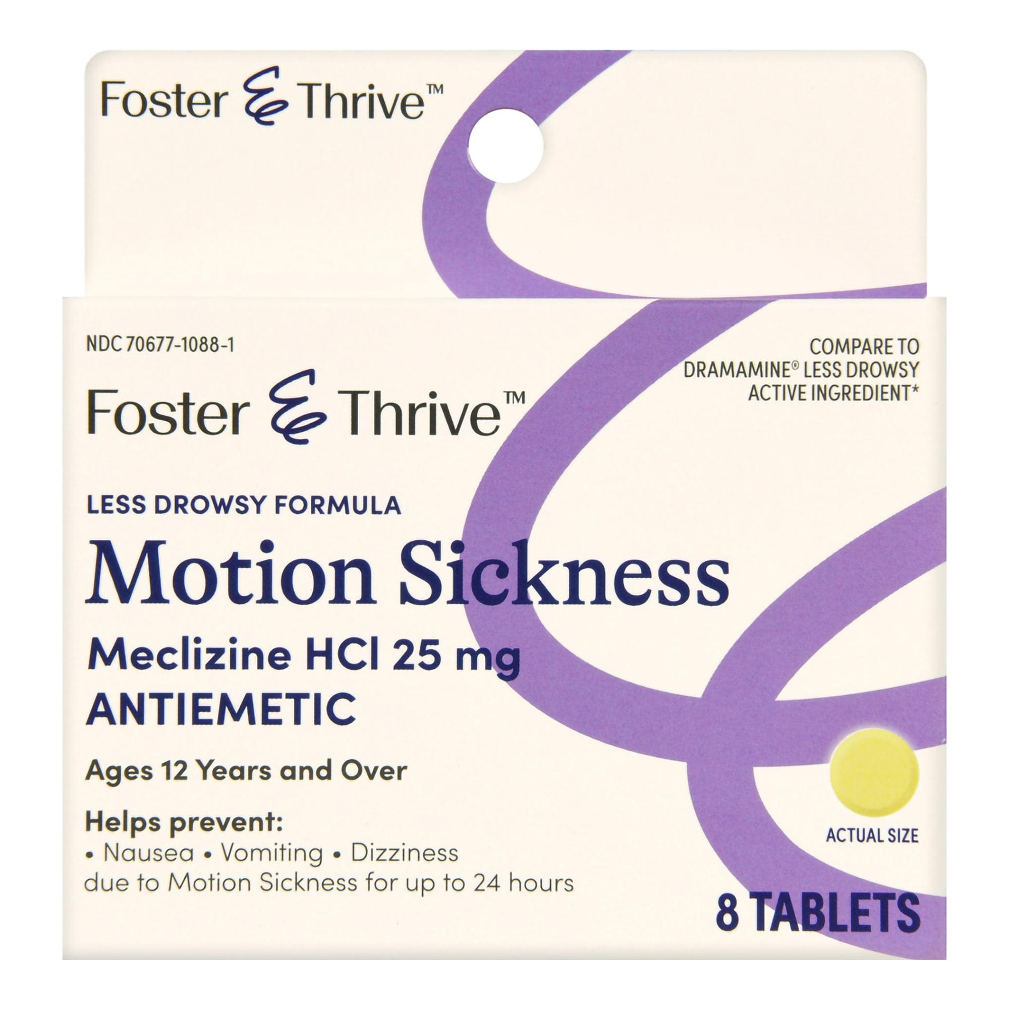 Foster and Thrive Nausea Relief Tablets, Meclizine HCL, 25 mg - Box of 8 - Image 1
