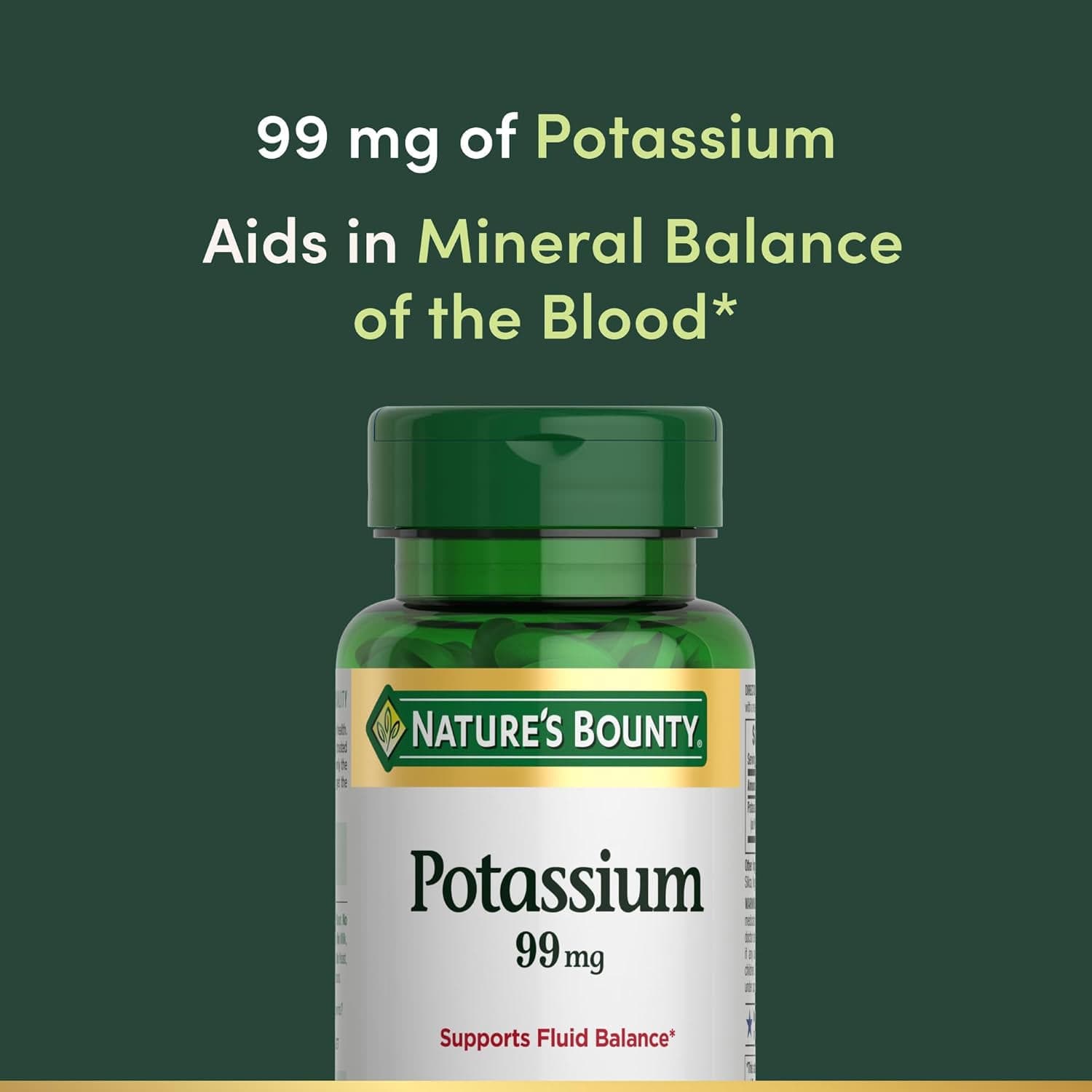 Nature's Bounty Potassium Caplets, 99 mg - Bottle of 100 - Image 2