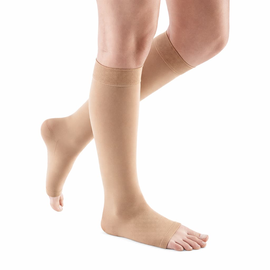 Mediven Comfort Standard Calf High Compression Stockings, 15-20mmHg, Open Toe, Size V, Natural - Pair - Image 1