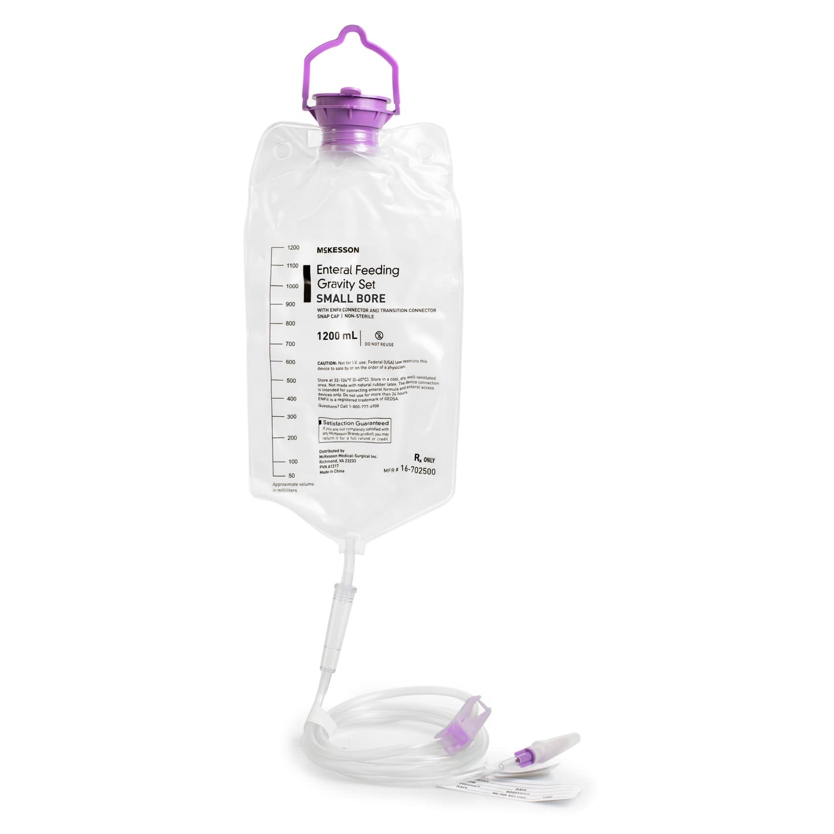 McKesson Gravity Feeding Bag Set with ENFit Connector - Case of 30 - Image 1