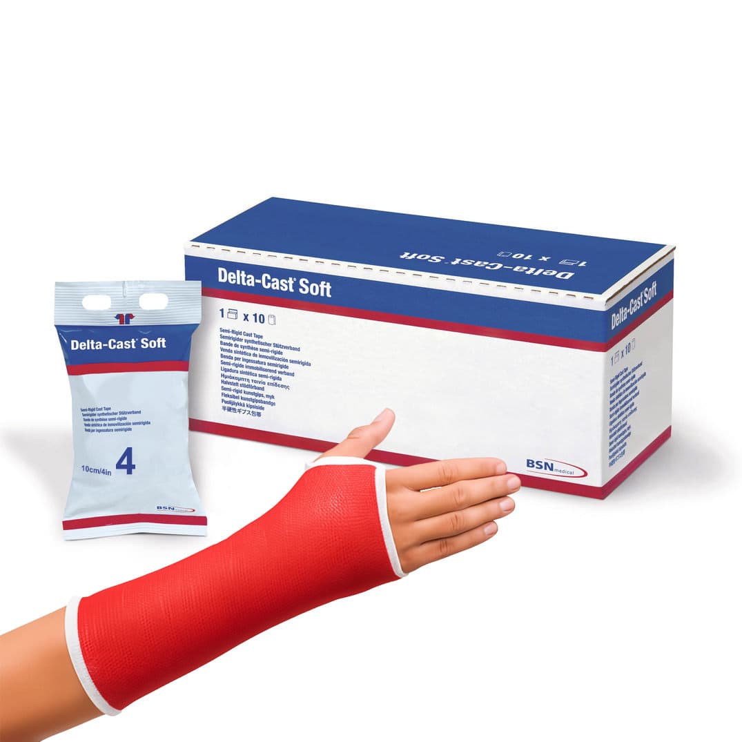 Delta-Cast Soft Polyester Cast Tape, Red, 4 Inch x 4 Yard - Box of 10 - Image 1