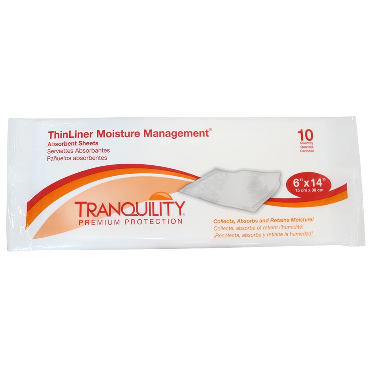 Tranquility ThinLiner Moisture Management Absorbent Sheets, 6" x 14" - Package of 10 - Image 1