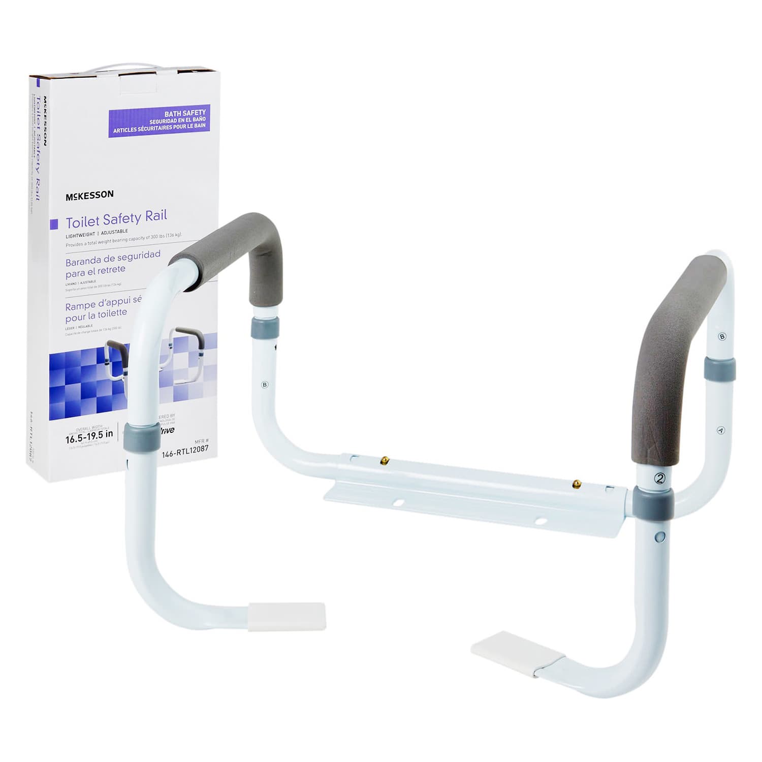 McKesson Steel Toilet Safety Rail, White, 16.5 to 19.5 Inch - Image 1