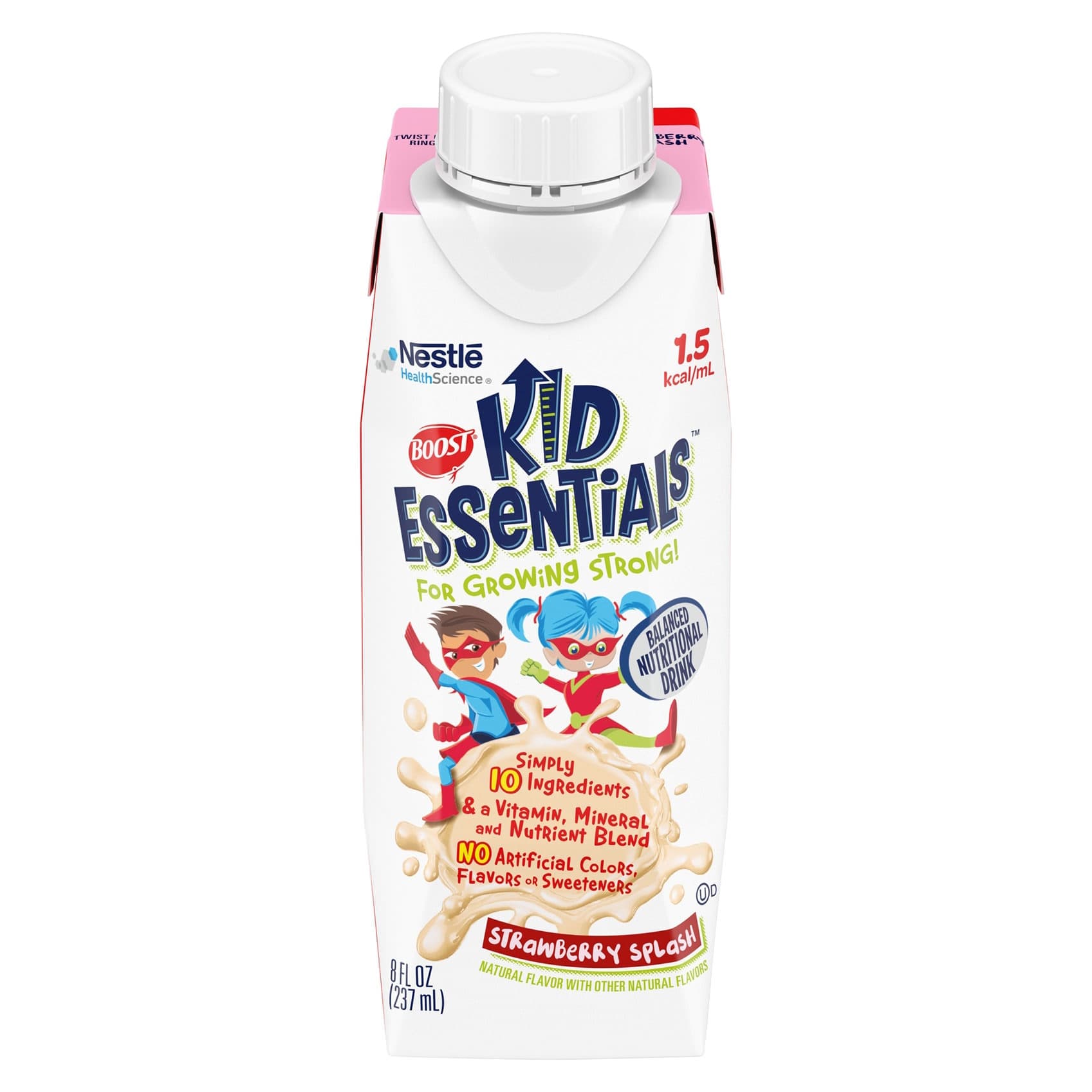 Boost Kid Essentials 1.5 Balanced Nutritional Drink, Strawberry Splash, 8 oz - Case of 24 - Image 1