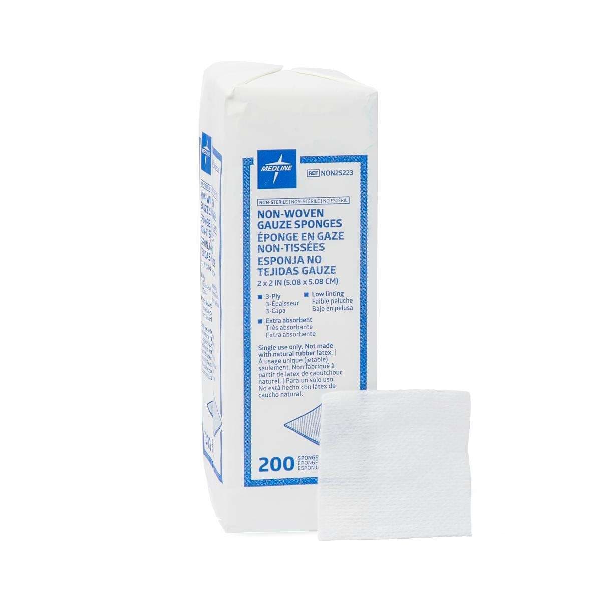 Medline Premium Gauze NS Nonwoven Sponge, 3 Ply, 2 x 2 Inch - Case of 5000 - Image 1