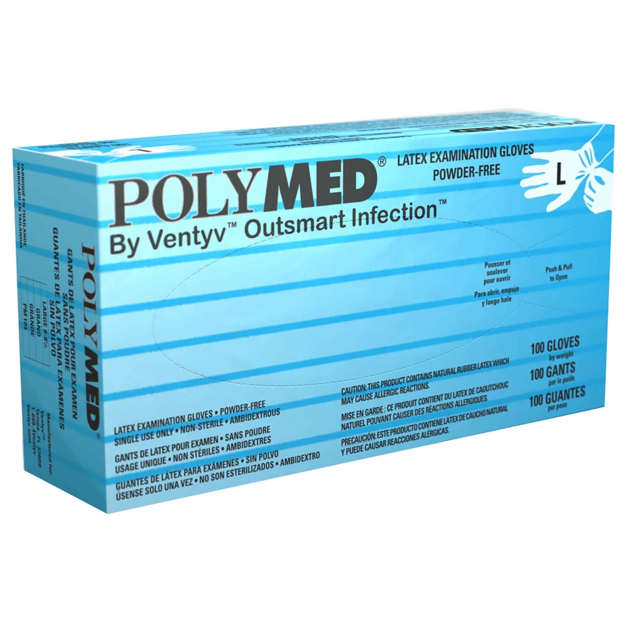 Polymed Latex Exam Gloves, Large - Box of 100 - Image 1