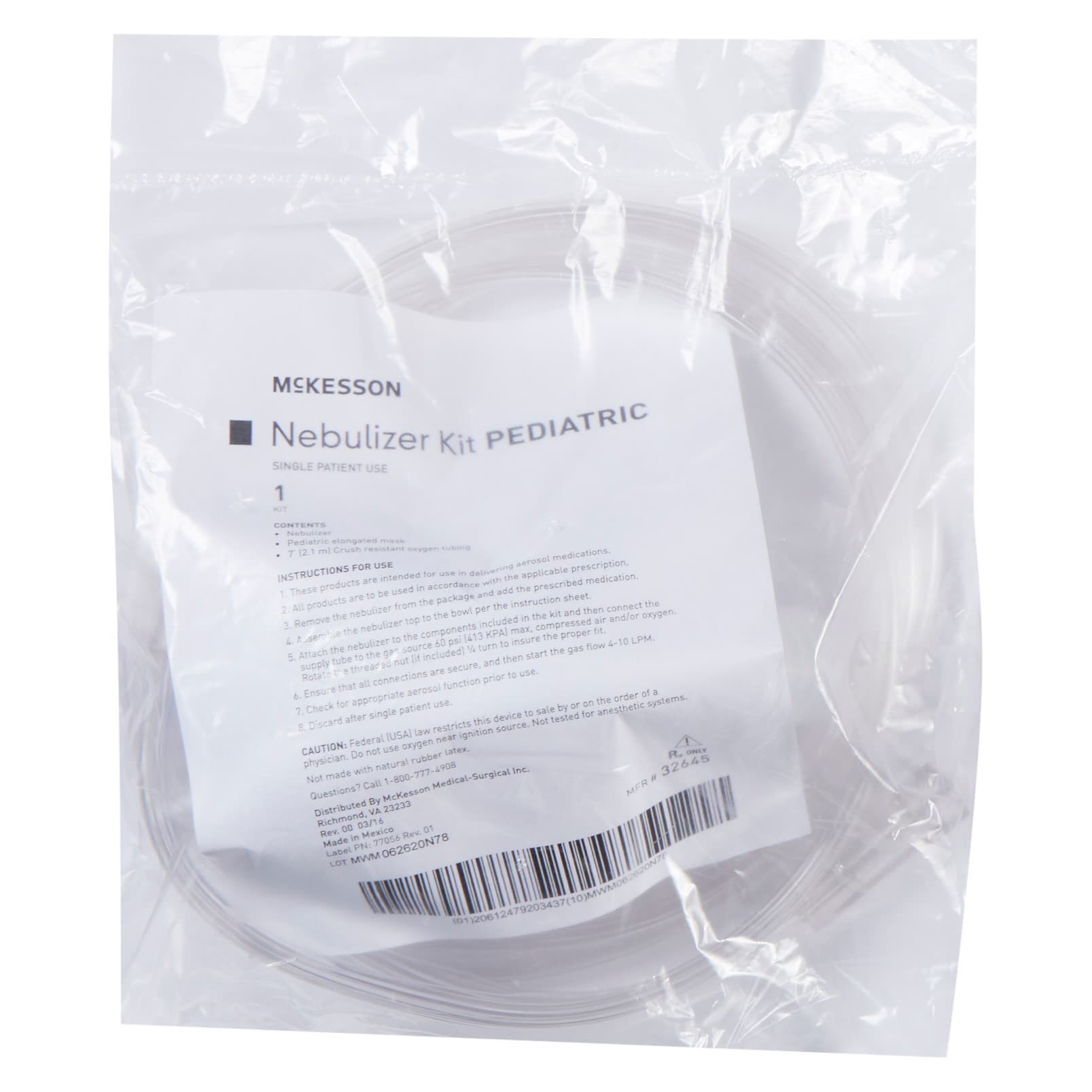 McKesson Handheld Nebulizer Kit Elbow Adapter Aerosol Mask Delivery 7 Foot Oxygen Tube Length - Image 1