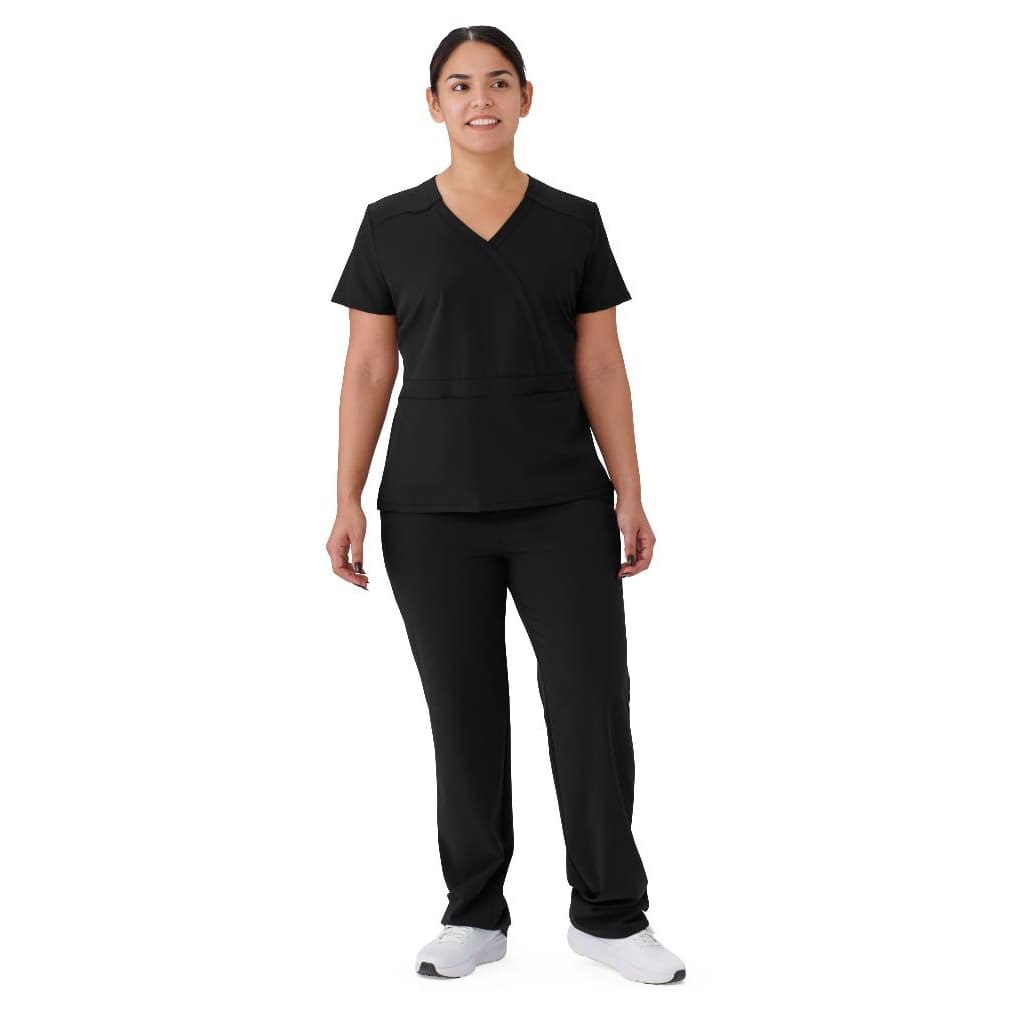 Medline Brooklyn AVE Women's Scrub Top, Mock Wrap, Black, 2XSmall - Each - Image 1